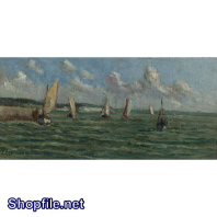 Tranh sơn dầu thuyền trên mặt nước